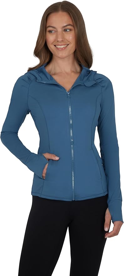 Yogalicious Full-Zip Lightweight Hooded Running Workout Yoga Lux Jacket with Pockets