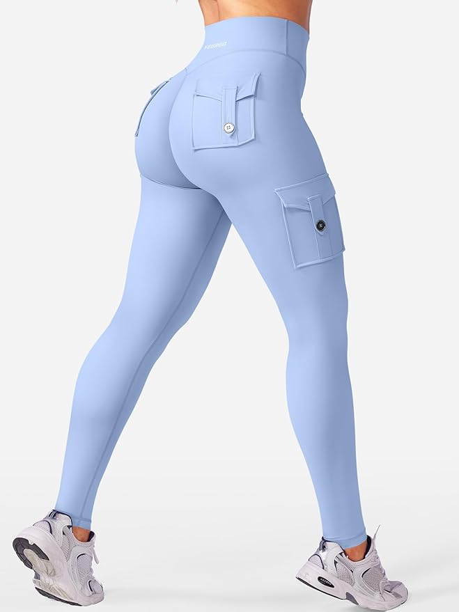 YEOREO CoreFlex Workout Cargo Leggings with Pockets for Women Hidden Scrunch Butt Lifting Leggings Gym Yoga Pants
