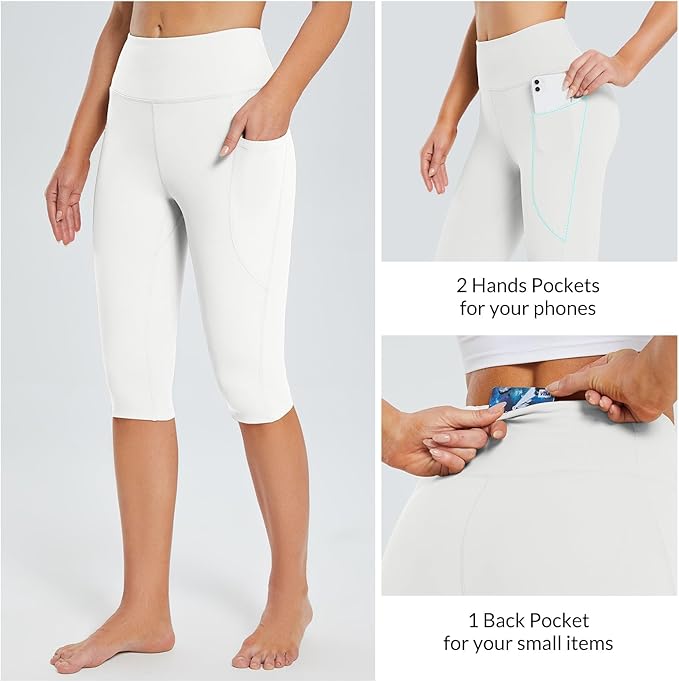 baleaf Women's Capri Leggings with Pockets High Waisted Knee Length Capris Stretch for Casual Yoga Pants Workout Exercise
