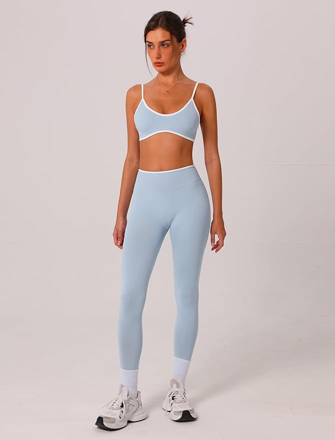 ABOCIW Womens 2 Piece Workout Sets Seamless Color Block Sports Bra Scrunch Butt Lifting High Waist Leggings Gym Set