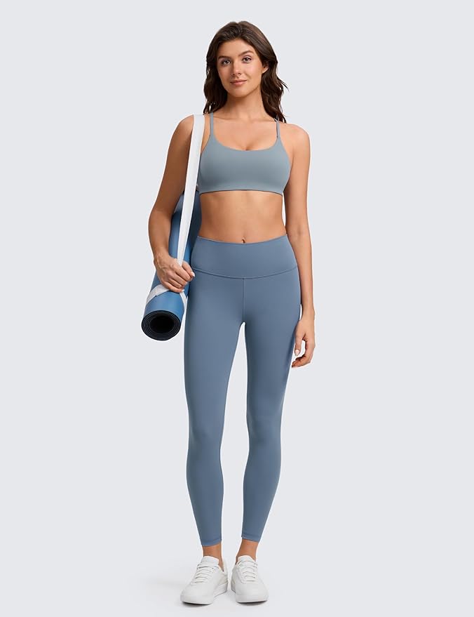 CRZ YOGA Butterlift Double Lined V Back Sports Bras for Women - Scoop Neck Spaghetti Strap Wireless Yoga Top Non Padded