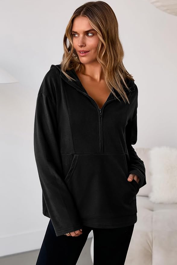 Dokotoo Hoodies for Women Soft Fleece Half Zip Up Hoodie Long Sleeve Casual Pullover Oversized Sweatshirt Hooded Tops