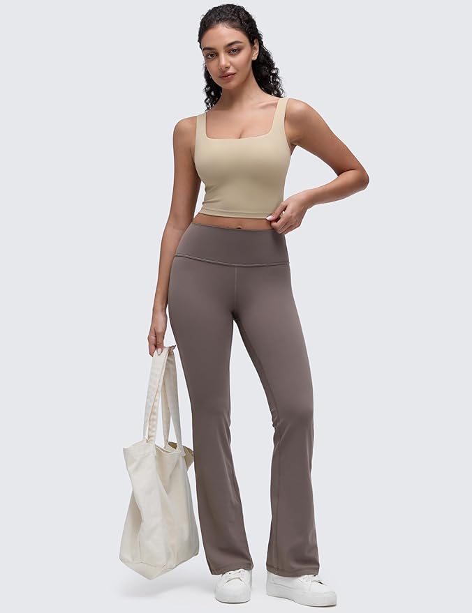 CRZ YOGA Butterluxe Square Neck Crop Tank Tops for Women - Workout Longline Sports Bras Padded Yoga Camisole