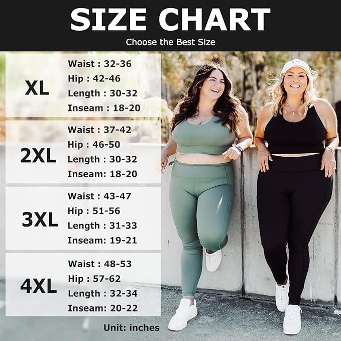 Plus Size Leggings for Women with Pockets-Stretchy XL-5XL Yoga Pants Tummy Control High Waist Workout Leggings