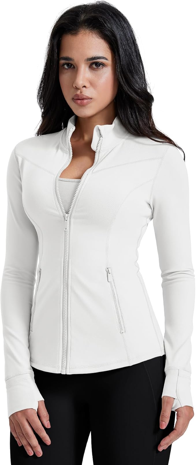AVGO Womens Running Jackets Lightweight Slim Fit Workout Jacket Zip Up Athletic Track Gym Tops with Pockets & Thumb holes