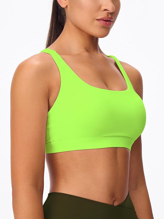Women's Strappy Sports Bras Light Compression Crop Criss Cross Back Padded Workout Yoga Bra Supportive U Neckline