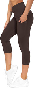 THE GYM PEOPLE Thick High Waist Capris Yoga Pants with Pockets, Tummy Control Workout Running Yoga Leggings for Women