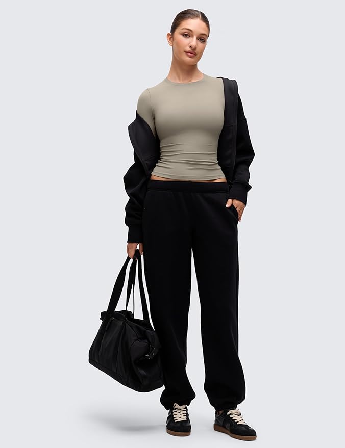CRZ YOGA Softembrace Crewneck Long Sleeve Shirts for Women - Casual Going Out Tops Soft Basic Fitted Tight Fall T-Shirts