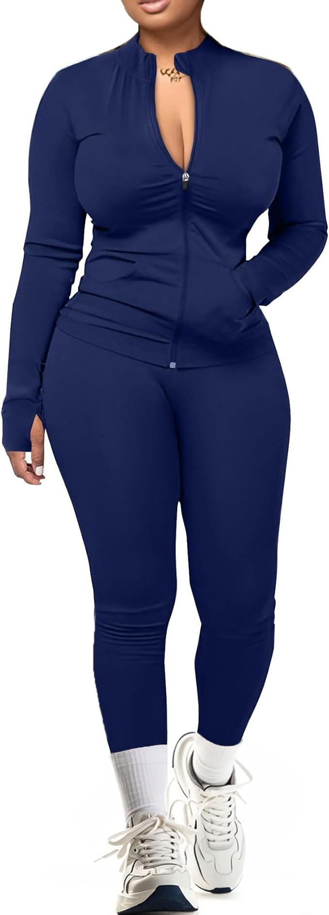 UOUA Two Piece Outfits Women Tracksuit Sets Long Sleeve Zip Up Jacket & Leggings for Gym Workout Set
