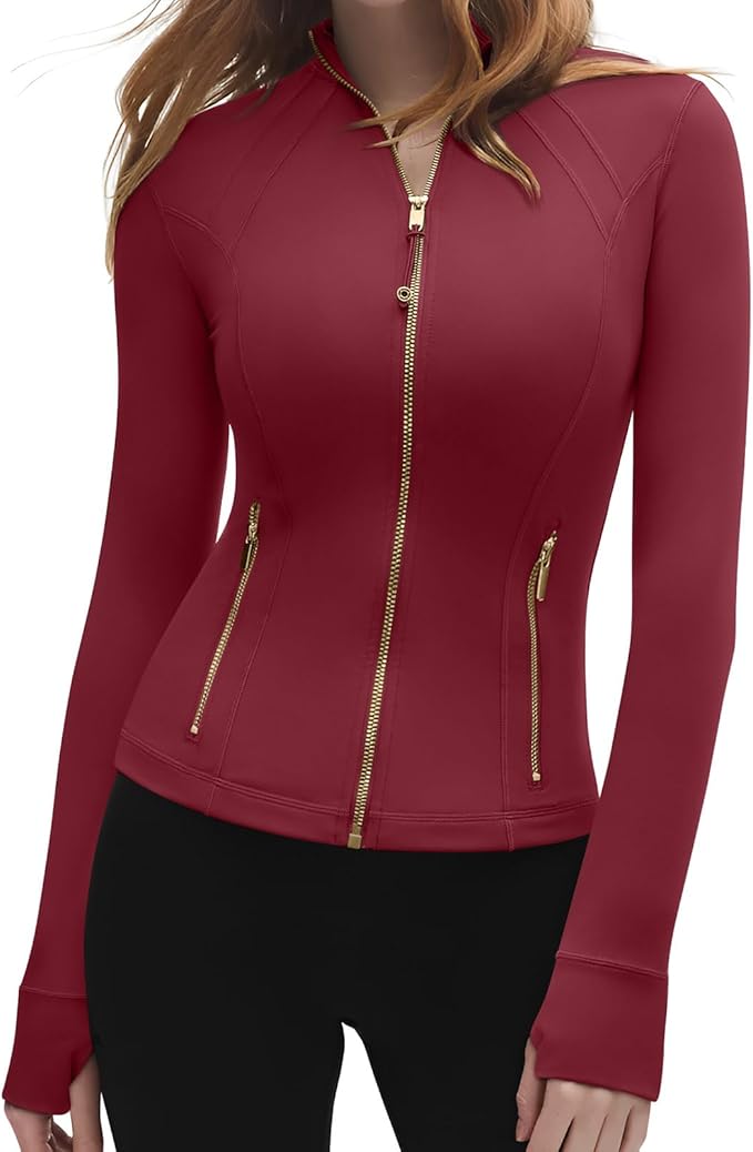 SUUKSESS Women Golden Full Zip Up Workout Cropped Jackets Lightweight Athletic Yoga Tops