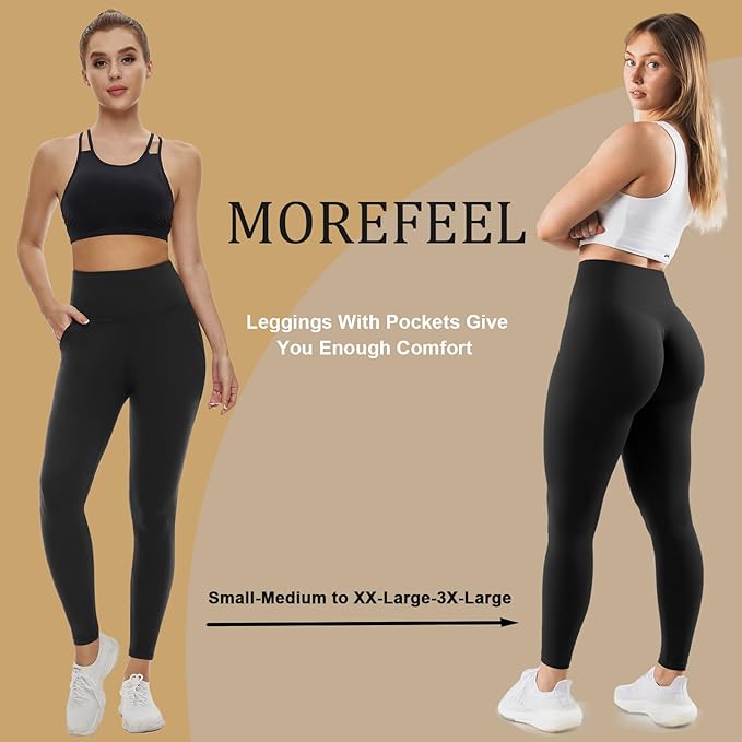 MOREFEEL Leggings with Pockets for Women, High Waisted Tummy Control Workout Hip Lift Yoga Pants Activewear
