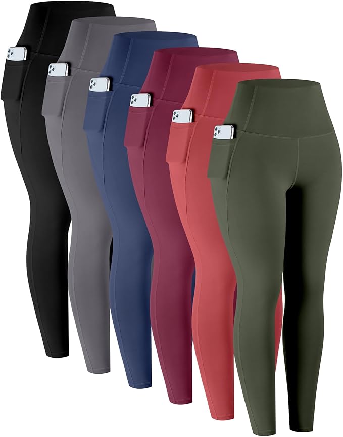 LZYVOO Leggings with Pockets for Women, 6 Packs Soft High Waisted Tummy Control Workout Yoga Pants