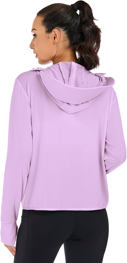 VUTRU Women UPF 50+ Sun Protection Jacket Hoodie Lightweight Full Zip Pockets Running Shirts Long Sleeve for Hiking Outdoor