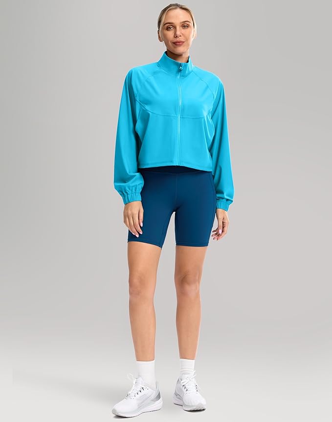 Soothfeel Women's Athletic workout Jacket Lightweight UPF 50+ Long Sleeve Sun Protection Shirts Zip Up Cropped Hiking Tops