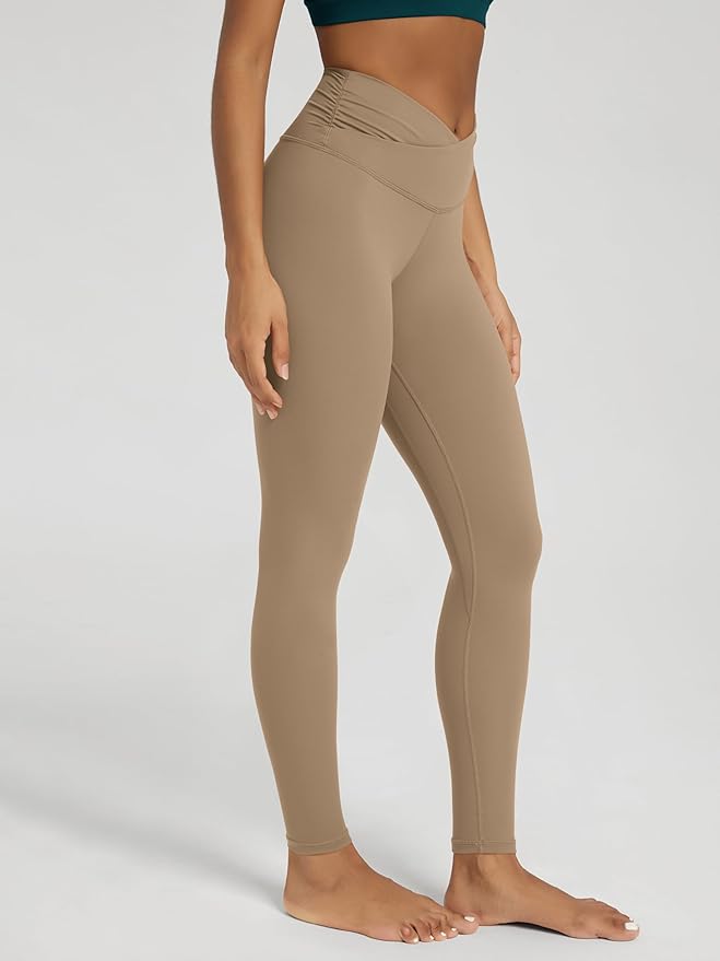 ODODOS Women's Cross Waist Yoga Leggings with Inner Pocket, 23"/25"/28" Gathered Crossover Workout Yoga Pants