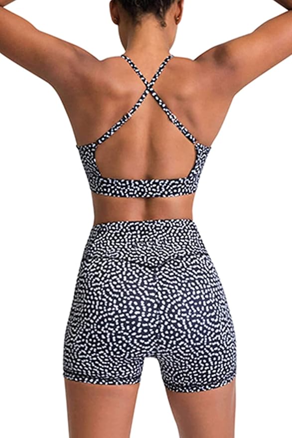 IMEKIS Women's Workout Sets 2 Piece Yoga Outfit High Waisted Biker Shorts Leggings Sports Bra Gym Fitness Clothes Tracksuit