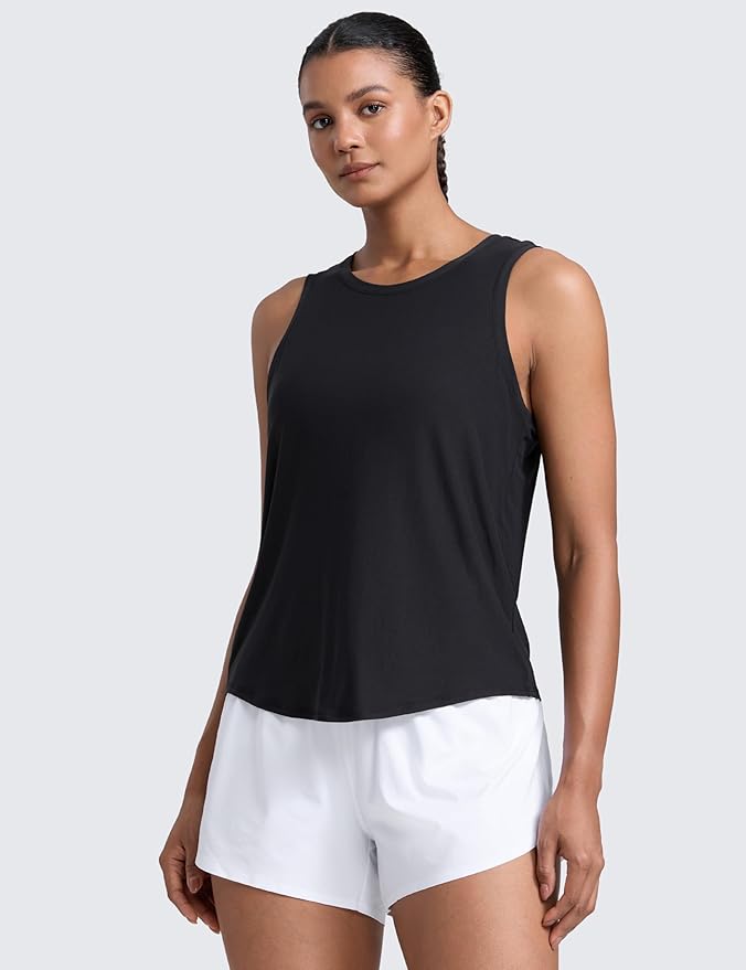 CRZ YOGA Cloudweight Open Back Workout Tops for Women Lightweight High Neck Athletic Gym Tank Soft Running Sleeveless Shirts