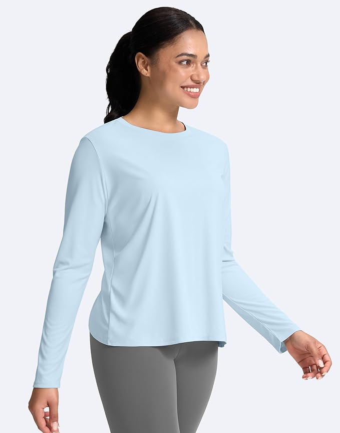 SANTINY Women's Lightweight Long Sleeve Workout Tops Split Back Gym Running Hiking Athletic Shirt Quick Dry UPF 50+ Sun Shirt