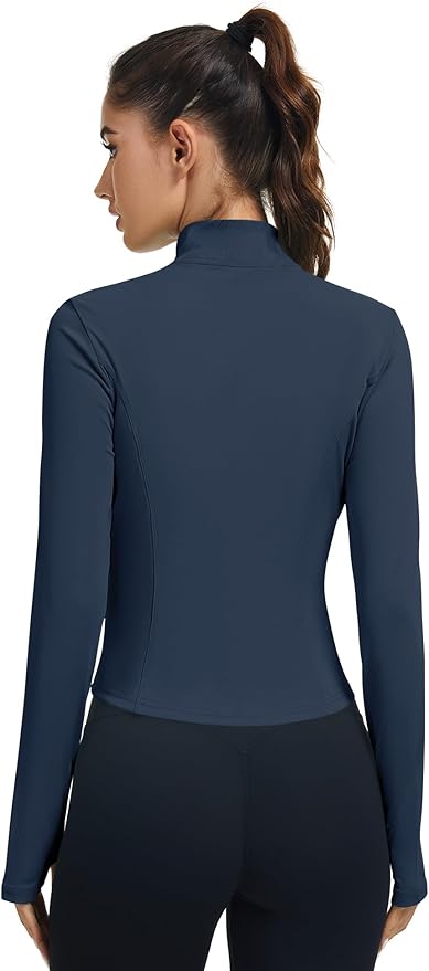 LOMON Women's Athletic Jackets Cropped Long Sleeve Workout Tops Yoga Zip Up Jackets Gym Tops Golf Shirts