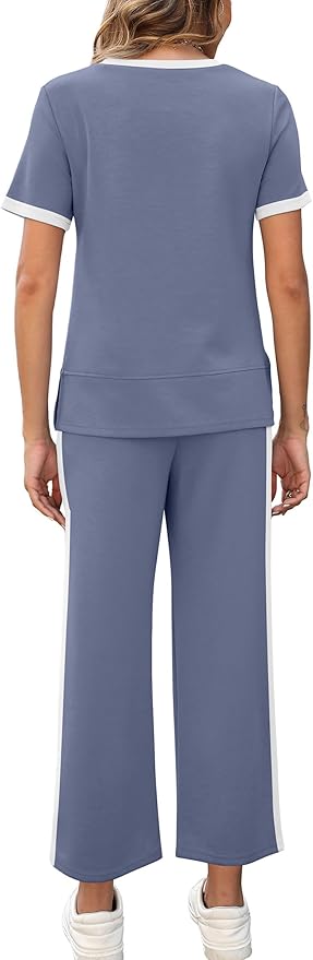 XIEERDUO Women's Side Slit Lounge Sets 2026 Fashion 2 Piece Travel Outfits Cozy Loungewear Wide Leg Tracksuits S-3XL
