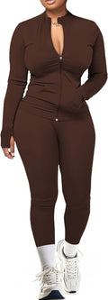 UOUA Two Piece Outfits Women Tracksuit Sets Long Sleeve Zip Up Jacket & Leggings for Gym Workout Set