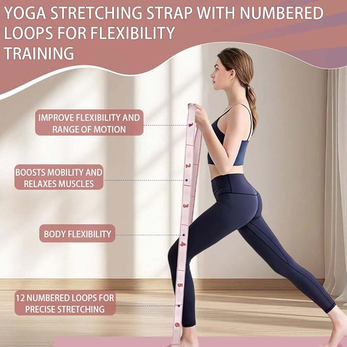 2PCS Elastic Yoga Stretching Strap with 12 Loops Stretch Resistance Exercise Bands for Yoga,Pilates,Dance,Rhythmic Gymnastics,Physical Therapy,Ballet Couple Style