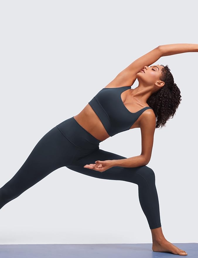 CRZ YOGA Butterluxe U Back Longline Sports Bras for Women - Scoop Neck Padded Yoga Workout Crop Top with Built in Pads