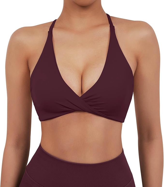 SUUKSESS Women 2 Piece Open Back Strappy Sports Bra Pack Twist V Neck Workout Crops