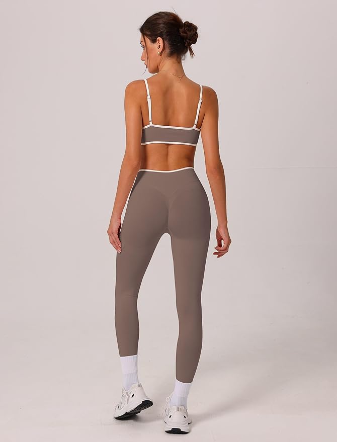 ABOCIW Womens 2 Piece Workout Sets Seamless Color Block Sports Bra Scrunch Butt Lifting High Waist Leggings Gym Set