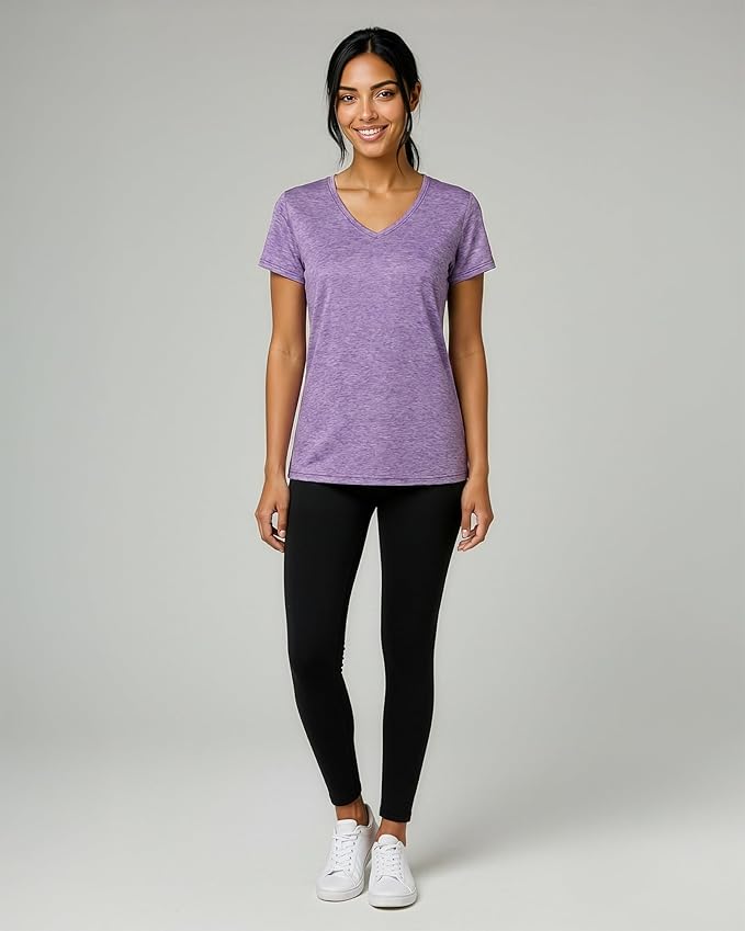 Real Essentials 5 Pack: Women's Dry-Fit Short Sleeve V Neck T Shirt Workout Fitness Yoga Top Tee (Available in Plus Size)