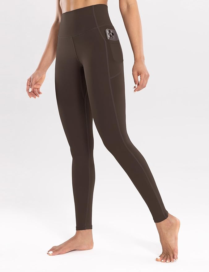 ENERBLOOM Workout Leggings with Pockets for Women High Waist Yoga Pants 25"/28" Cream Soft Lightweight Athletic Gym Tights