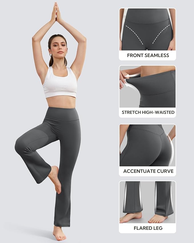 Yoga Pants for Women High Waisted Flare Leggings Bell Bottom Leggings Front Seamless Flared Workout Pants Tummy Control