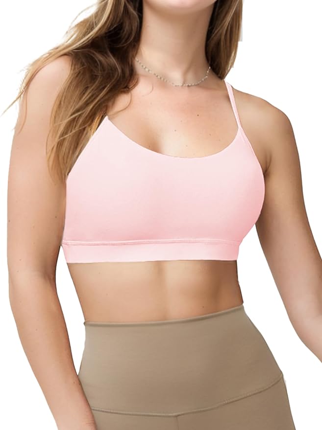 Buauty 2 Packs Y Back Sports Bra for Women, Low Impact Padded Racerback Spaghetti Strap Bras, Workout Yoga Tops
