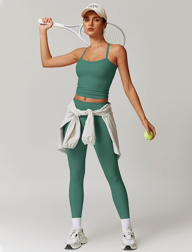 QBGJTD Womens Workout Sets Two Piece Cross Back Tank Top Matching High Waist Leggings Sets Gym Outfits Work Out Clothes