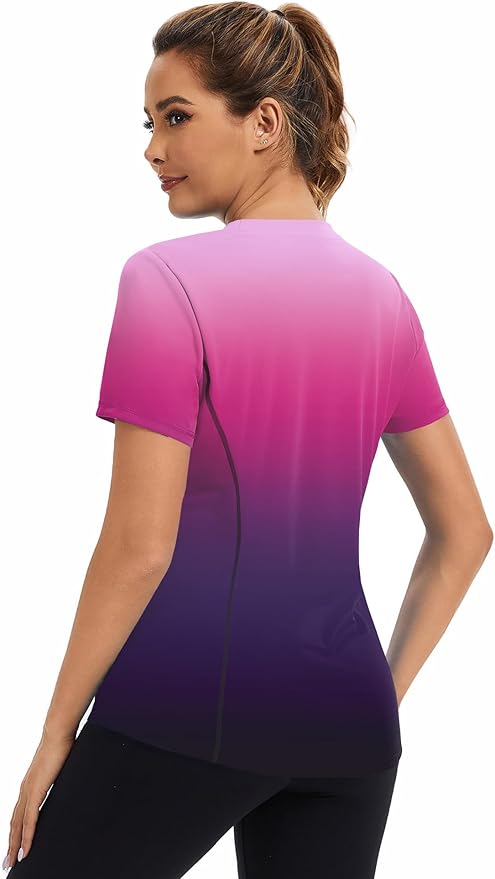 AVOOGUE Women's Short Sleeve Workout Tops Quick Dry Athletic UPF50+ Sun Protection Shirts Gym Hiking Running Yoga Clothes