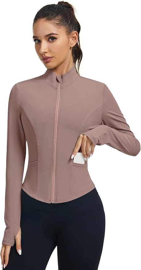 LOMON Women's Athletic Jackets Cropped Long Sleeve Workout Tops Yoga Zip Up Jackets Gym Tops Golf Shirts
