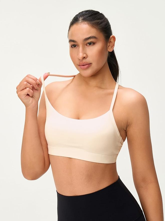 Womens Y Back Padded Sports Bra Strappy U Neck Butter Soft Low Impact Workout Bras Yoga Pilates Walking