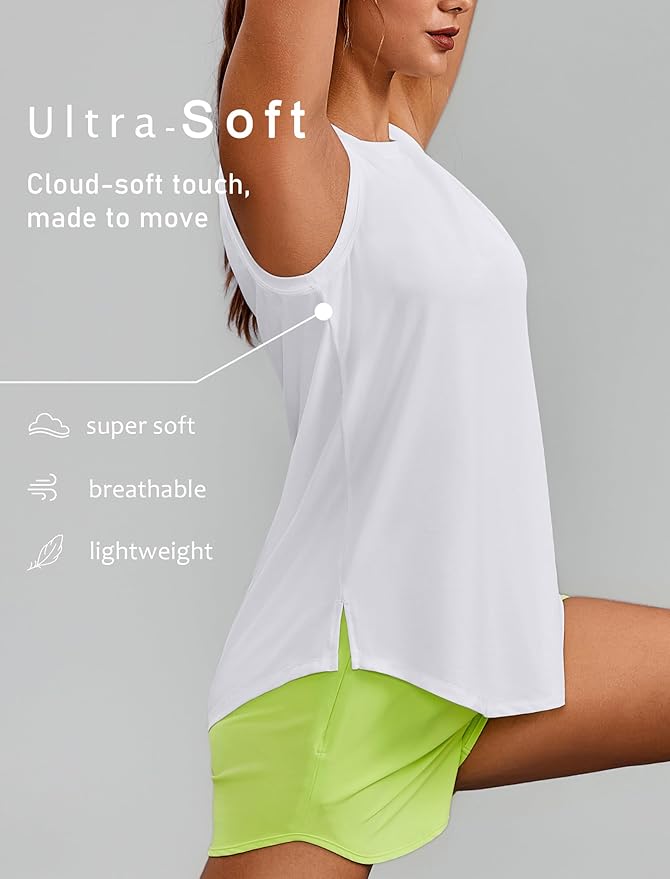 PINSPARK Workout Tops for Women Sleeveless Athletic Tank Tops UPF 50+ Running Tanks with Side Slits Loose Fit Gym Yoga Shirt