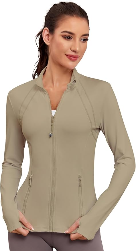 VUTRU Women Athletic Jacket Fitted Workout Running Zip Up Track Coat Layer with Thumb Holes Pockets for Yoga Gym Travel