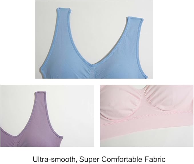 Lemef 3-Pack Seamless Sports Bra Wirefree Yoga Bra with Removable Pads for Women