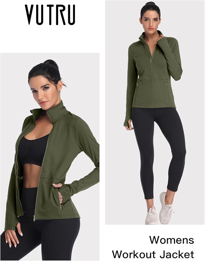VUTRU Women's Workout Yoga Jacket Full Zip Running Track Jacket Fleece Athletic Jacket