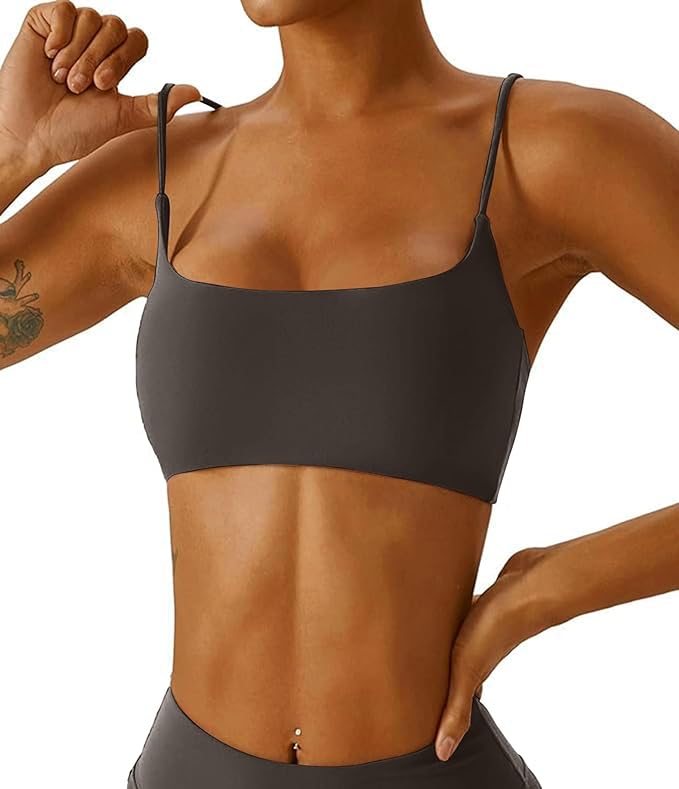 Comper Women's Sports Bra with Thin Straps Stretchy Wirefree Workout Bras Lightweight Workouts Bralette with Removable Pads