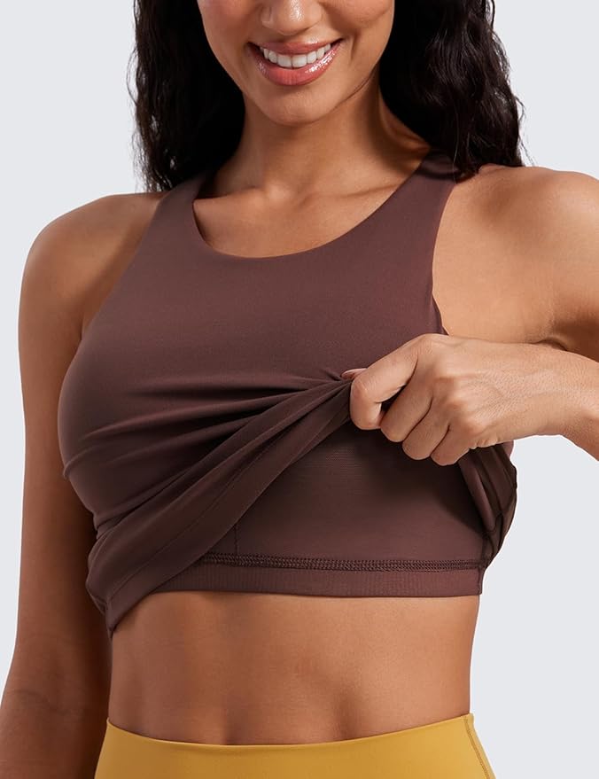 CRZ YOGA Butterluxe High Neck Tank Tops for Women - Racerback Workout Padded Yoga Athletic Camisole with Built in Bra