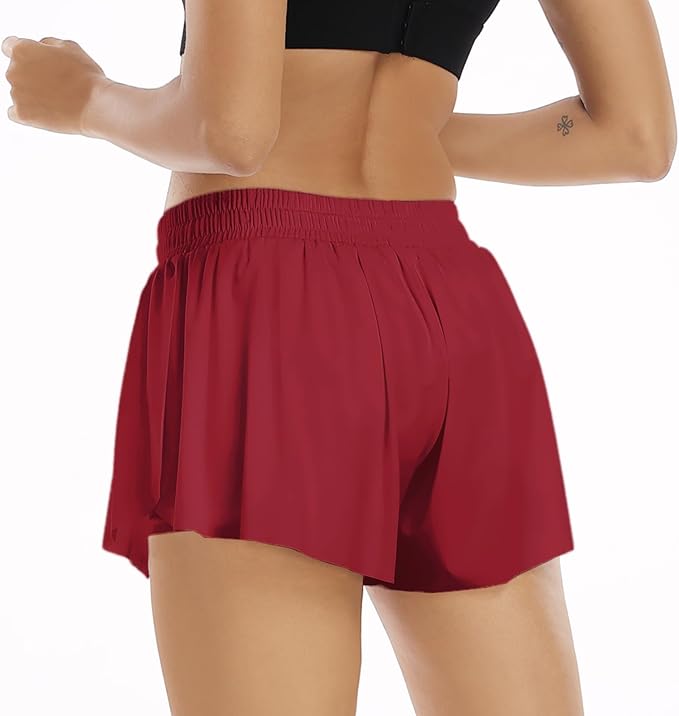 Wsirmet Flowy Shorts for Women Butterfly Shorts 2 in 1 Athletic Workout Gym Biker Running Shorts with Pockets