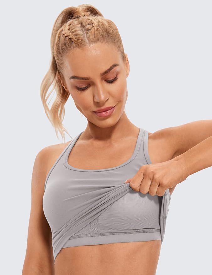 CRZ YOGA Butterluxe Racerback Crop Tank Tops for Women - Padded Y-Back Longline Sports Bras Scoop Neck Workout Yoga