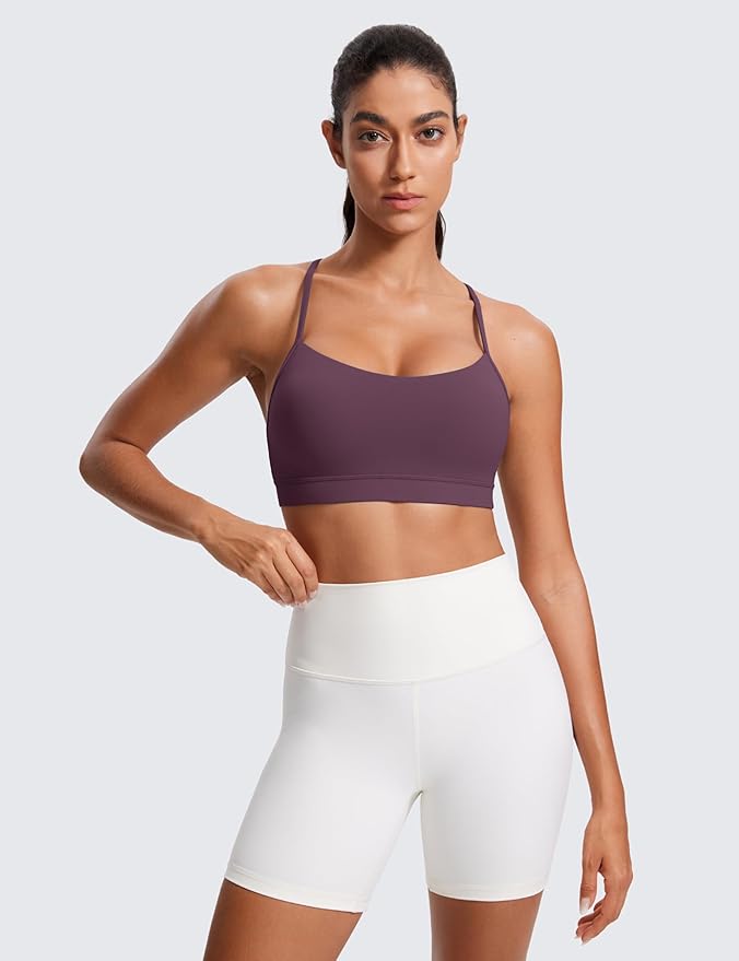 CRZ YOGA Butterluxe Y Back Sports Bras for Women - Padded Racerback Low Impact Spaghetti Thin Strap Workout Yoga Top