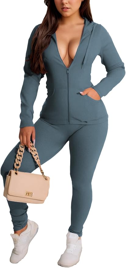 YeGine Women 2 Piece Outfits Long Sleeve Tracksuit Bodycon Matching Sets Hoodie Jacket Jogging Suit