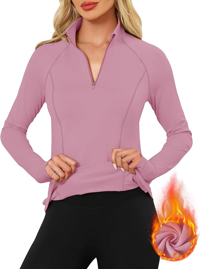 LOMON Women's Long Sleeve Athletic Tops Quarter Zip Workout Shirts Turtle Neck Fall Compression Shirt with Thumb Hole