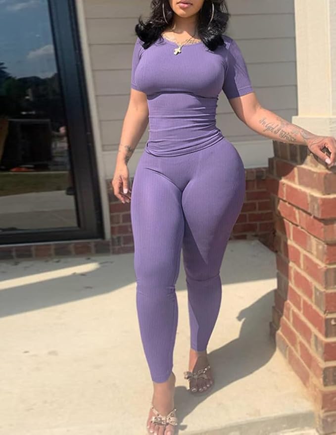 Nimsruc Two Piece Outfits For Women Summer Casual Short Sleeve Jogging Suits