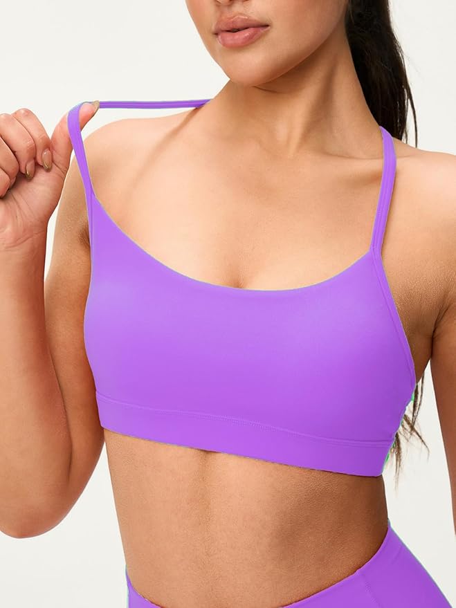 Womens Y Back Padded Sports Bra Strappy U Neck Butter Soft Low Impact Workout Bras Yoga Pilates Walking